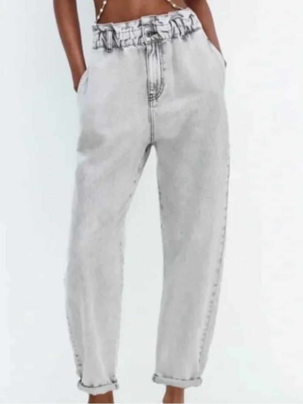 Zara Baggy Paper-bag Jeans Size 10 - Picture 4 of 13
